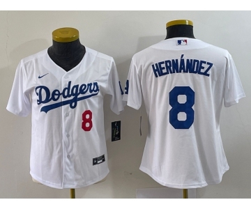 Women's Los Angeles Dodgers #8 Kike Hernandez Number White Stitched Cool Base Nike Jersey