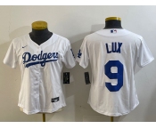 Women's Los Angeles Dodgers #9 Gavin Lux White Stitched Cool Base Nike Jersey