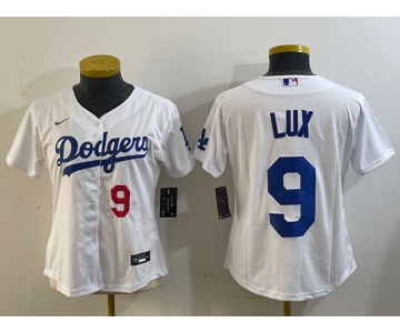 Women's Los Angeles Dodgers #9 Gavin Lux White Stitched Cool Base Nike Jerseys