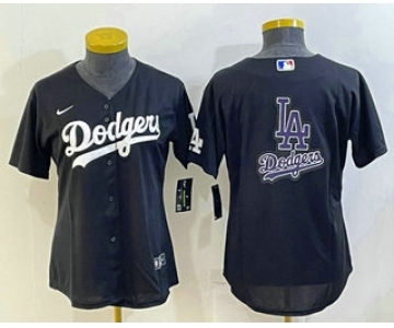 Women's Los Angeles Dodgers Big Logo Black MLB Cool Base Nike Jerseys