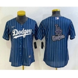 Women's Los Angeles Dodgers Big Logo Navy Blue Pinstripe Stitched MLB Cool Base Nike Jerseys