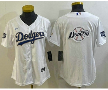 Women's Los Angeles Dodgers Big Logo White Gold Championship Stitched MLB Cool Base Nike Jersey