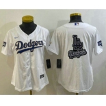 Women's Los Angeles Dodgers Big Logo White Gold Championship Stitched MLB Cool Base Nike Jerseys