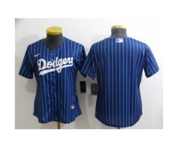 Women's Los Angeles Dodgers Blank Navy Blue Pinstripe Stitched MLB Cool Base Nike Jersey