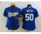 Women's Nike Los Angeles Dodgers #50 Mookie Betts Blue Champions Authentic Jersey