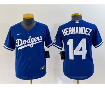 Youth Los Angeles Dodgers #14 Enrique Hernandez Blue Stitched Cool Base Nike Jersey