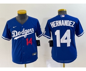 Youth Los Angeles Dodgers #14 Enrique Hernandez Number Blue Stitched Cool Base Nike Jersey