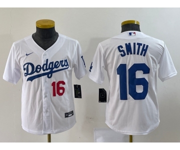 Youth Los Angeles Dodgers #16 Will Smith Number White Stitched Cool Base Nike Jersey