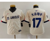 Youth Los Angeles Dodgers #17 大谷翔平 Cream Blue 2024 City Connect Limited Stitched Jersey