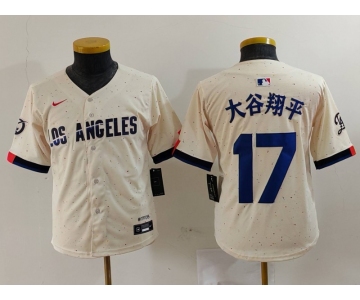 Youth Los Angeles Dodgers #17 大谷翔平 Cream Blue 2024 City Connect Limited Stitched Jersey