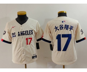 Youth Los Angeles Dodgers #17 大谷翔平 Number Cream Blue 2024 City Connect Limited Stitched Jersey