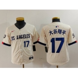 Youth Los Angeles Dodgers #17 大谷翔平 Number Cream Blue 2024 City Connect Limited Stitched Jerseys