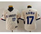 Youth Los Angeles Dodgers #17 大谷翔平 Number Cream Blue 2024 City Connect Limited Stitched Jerseys