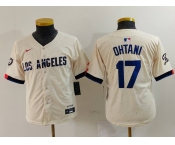 Youth Los Angeles Dodgers #17 Shohei Ohtani Cream Blue 2024 City Connect Limited Stitched Jersey