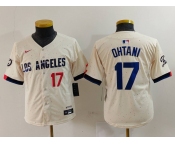 Youth Los Angeles Dodgers #17 Shohei Ohtani Number Cream Blue 2024 City Connect Limited Stitched Jersey