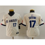 Youth Los Angeles Dodgers #17 Shohei Ohtani Number Cream Blue 2024 City Connect Limited Stitched Jerseys