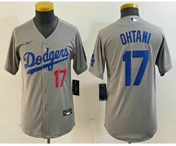 Youth Los Angeles Dodgers #17 Shohei Ohtani Number Grey Stitched Cool Base Nike Jersey