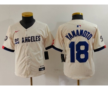 Youth Los Angeles Dodgers #18 Yoshinobu Yamamoto Cream 2024 City Connect Limited Stitched Jersey