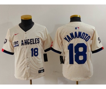 Youth Los Angeles Dodgers #18 Yoshinobu Yamamoto Number Cream 2024 City Connect Limited Stitched Jerseys