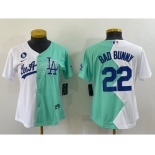 Youth Los Angeles Dodgers #22 Bad Bunny White Green Two Tone 2022 Celebrity Softball Game Cool Base Jersey2