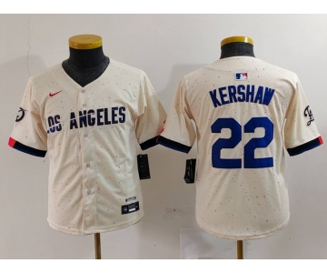 Youth Los Angeles Dodgers #22 Clayton Kershaw Cream 2024 City Connect Limited Stitched Jersey