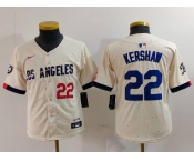 Youth Los Angeles Dodgers #22 Clayton Kershaw Number Cream 2024 City Connect Limited Stitched Jersey