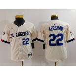 Youth Los Angeles Dodgers #22 Clayton Kershaw Number Cream 2024 City Connect Limited Stitched Jerseys