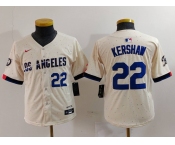 Youth Los Angeles Dodgers #22 Clayton Kershaw Number Cream 2024 City Connect Limited Stitched Jerseys