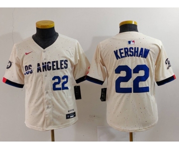 Youth Los Angeles Dodgers #22 Clayton Kershaw Number Cream 2024 City Connect Limited Stitched Jerseys