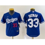 Youth Los Angeles Dodgers #33 James Outman Number Blue Cool Base Stitched Jersey