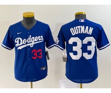 Youth Los Angeles Dodgers #33 James Outman Number Blue Cool Base Stitched Jersey