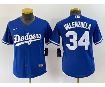 Youth Los Angeles Dodgers #34 Fernando Valenzuela Blue Stitched Cool Base Nike Jersey