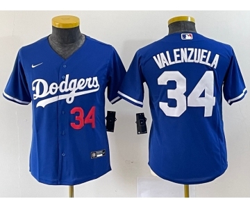 Youth Los Angeles Dodgers #34 Fernando Valenzuela Number Blue Stitched Cool Base Nike Jersey