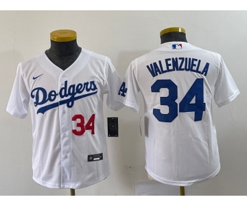 Youth Los Angeles Dodgers #34 Fernando Valenzuela Number White Stitched Cool Base Nike Jersey