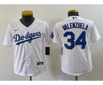 Youth Los Angeles Dodgers #34 Fernando Valenzuela White Stitched Cool Base Nike Jersey