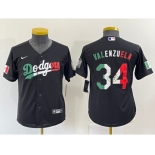 Youth Los Angeles Dodgers #34 Toro Valenzuela Mexico Black Cool Base Stitched Baseball Jersey