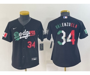 Youth Los Angeles Dodgers #34 Toro Valenzuela Mexico Number Black Cool Base Stitched Baseball Jersey