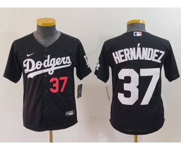 Youth Los Angeles Dodgers #37 Teoscar Hernandez Number Black Cool Base Stitched Jersey