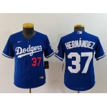 Youth Los Angeles Dodgers #37 Teoscar Hernandez Number Blue Cool Base Stitched Jersey