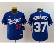 Youth Los Angeles Dodgers #37 Teoscar Hernandez Number Blue Cool Base Stitched Jersey