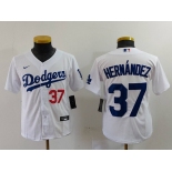 Youth Los Angeles Dodgers #37 Teoscar Hernandez Number White Cool Base Stitched Jersey