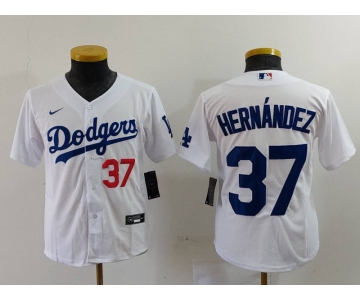 Youth Los Angeles Dodgers #37 Teoscar Hernandez Number White Cool Base Stitched Jersey