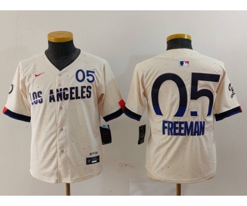 Youth Los Angeles Dodgers #5 Freddie Freeman Cream 2024 City Connect Limited Jersey