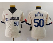 Youth Los Angeles Dodgers #50 Mookie Betts Number Cream 2024 City Connect Limited Stitched Jerseys