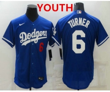 Youth Los Angeles Dodgers #6 Trea Turner Blue Stitched MLB Flex Base Nike Jersey