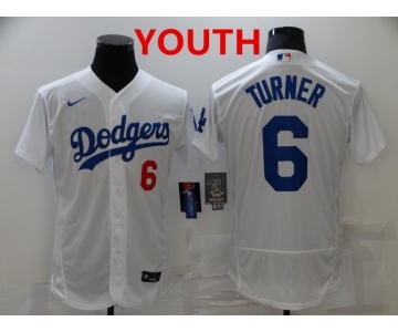 Youth Los Angeles Dodgers #6 Trea Turner White Stitched MLB Flex Base Nike Jersey