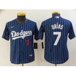 Youth Los Angeles Dodgers #7 Julio Urias Navy Blue Pinstripe Stitched MLB Cool Base Nike Jersey