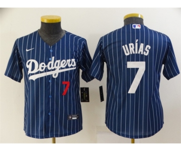 Youth Los Angeles Dodgers #7 Julio Urias Navy Blue Pinstripe Stitched MLB Cool Base Nike Jersey