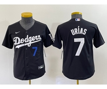 Youth Los Angeles Dodgers #7 Julio Urias Number Black Turn Back The Clock Stitched Cool Base Jersey1