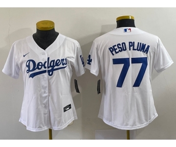 Youth Los Angeles Dodgers #77 Peso Pluma White Stitched Cool Base Nike Jersey